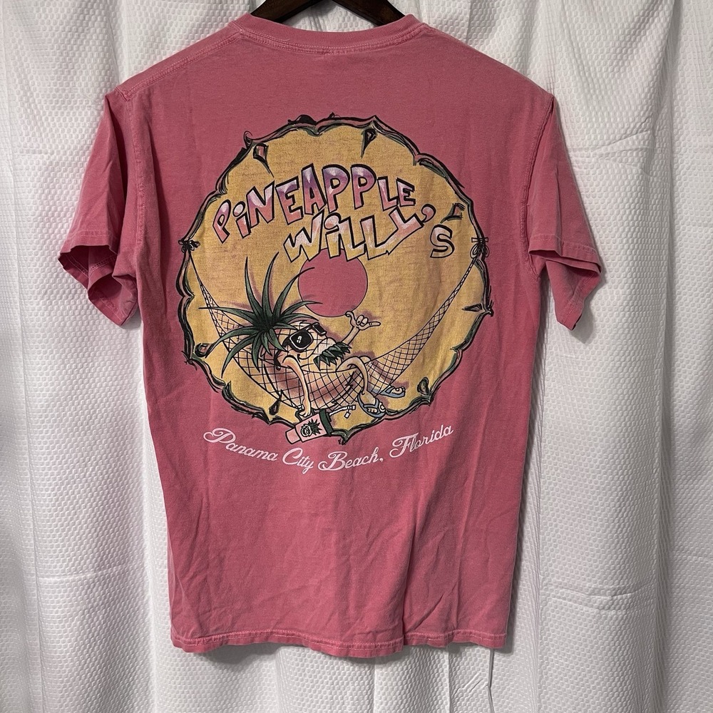 Pineapple Willy's S Comfort Colors Tee Pink‎ Coral Vacation Panama City Beach EC